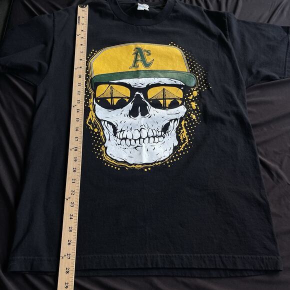 Al Style Oakland Athletics Mens Shirt Large Skull Bay Bridge 2000s Y2K MLB - Picture 9 of 10